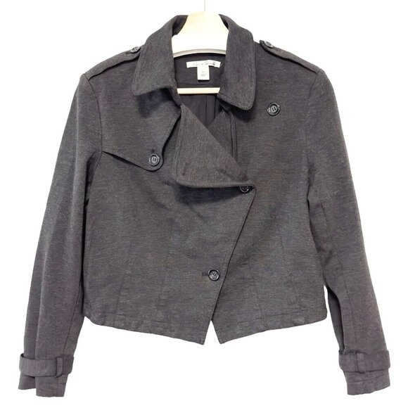 Kenneth Cole NY Womens Short Jacket Gray‎ Petite Large Crop Moto Double Breasted - Picture 1 of 14